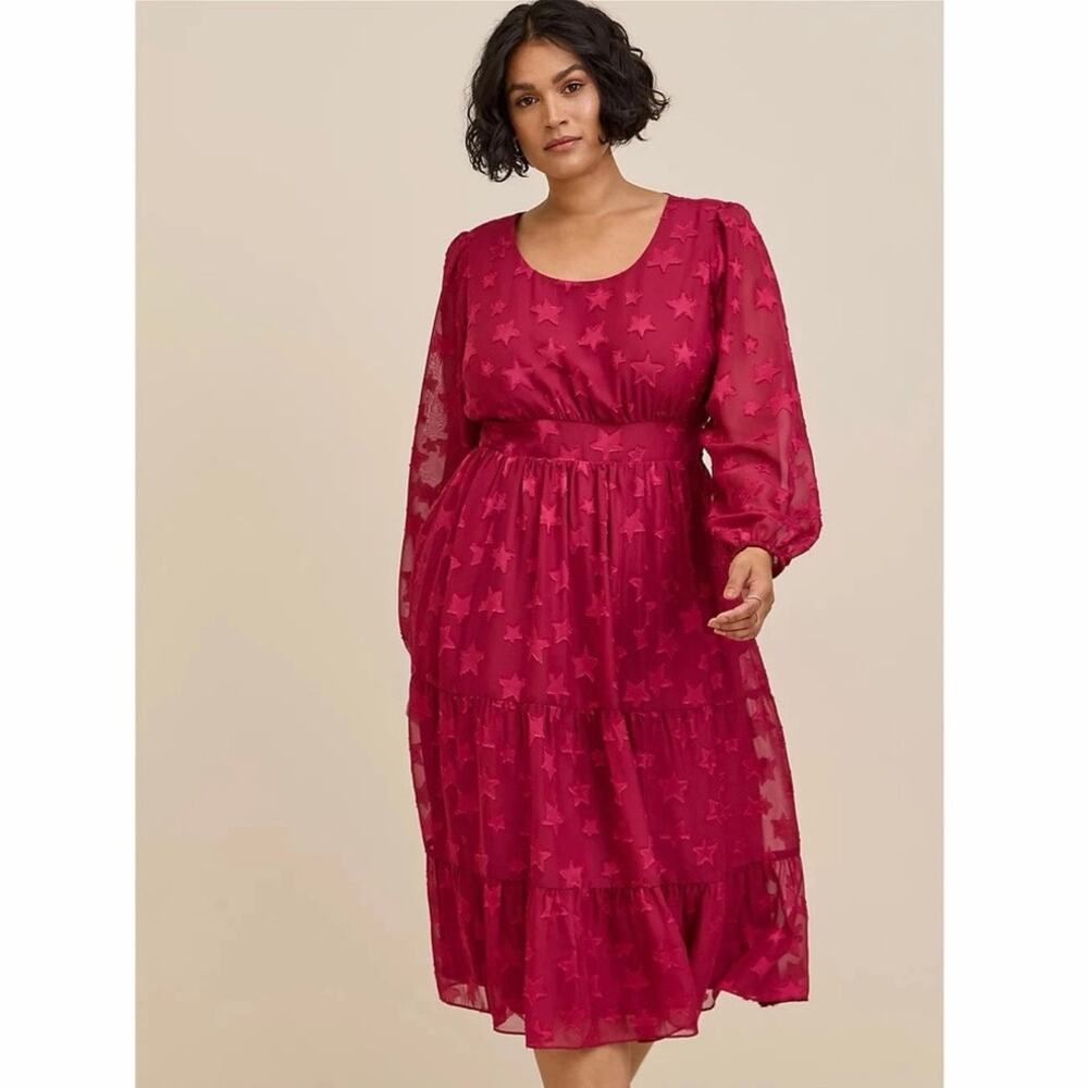 Torrid Star print clip-dot chiffon midi dress fushia pink Size 3X NWT